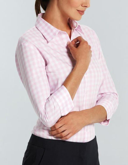 Picture of Gloweave Womens Royal Oxford 1Cm Gingham 3/4 Sleeve Check Shirt 1710wl