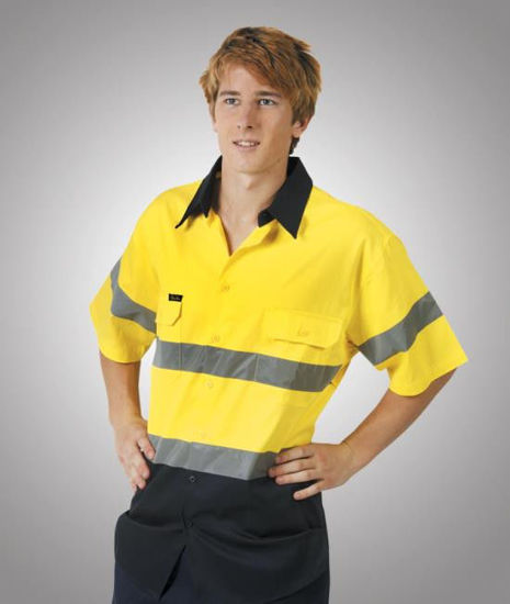 Picture of Blue Whale Hi Vis 155 Gsm Cotton Twill Shirts With Tape - Short Sleeve  C92 C92