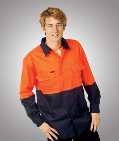 Picture of Blue Whale Hi Vis 190 Gsm Cotton Drill Shirts - Long Sleeve C83 C83