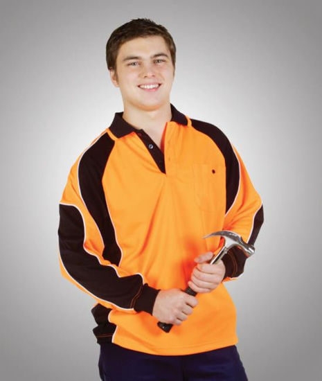 Picture of Blue Whale Hi Vis Cooldry Side Panel Polo - Long Sleeve P86 P86