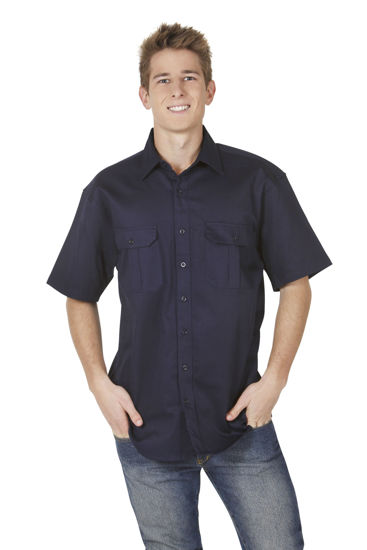 Picture of Blue Whale Mens Cotton Drill Work Shirt - Short Sleeve C04 C04