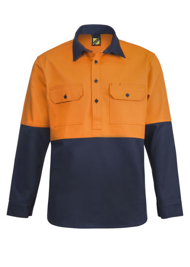 Picture of NCC Heavy Duty Hybrid Two Tone Half Placket Cotton Drill Shirt With Gusset Sleeves WS4254