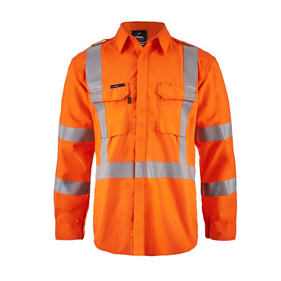 Picture of NCC Torrent Hrc2 Mens Hi Vis Open Front Shirt With Gusset Sleeves With X-Pattern Fr Reflective Tape FSV028